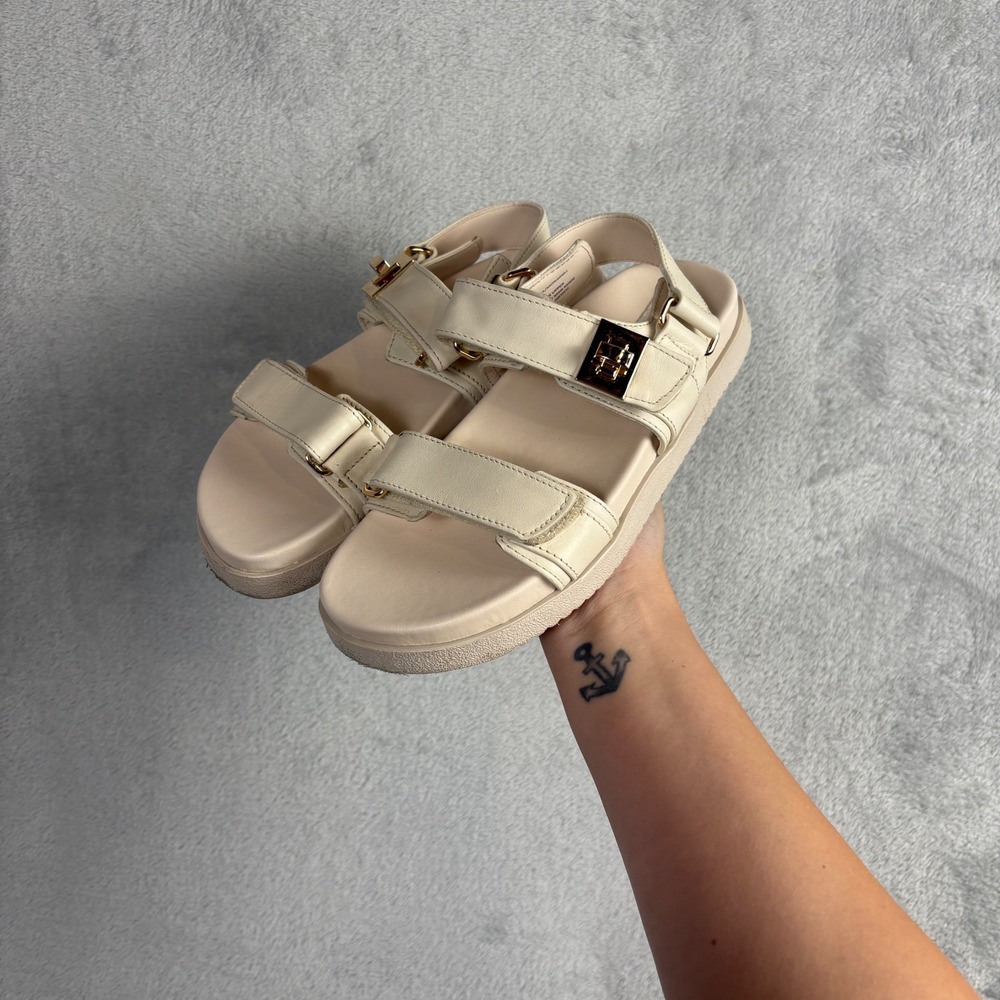 Steve Madden Mona Cream Leather Platform Sport Sandals Gold 6M